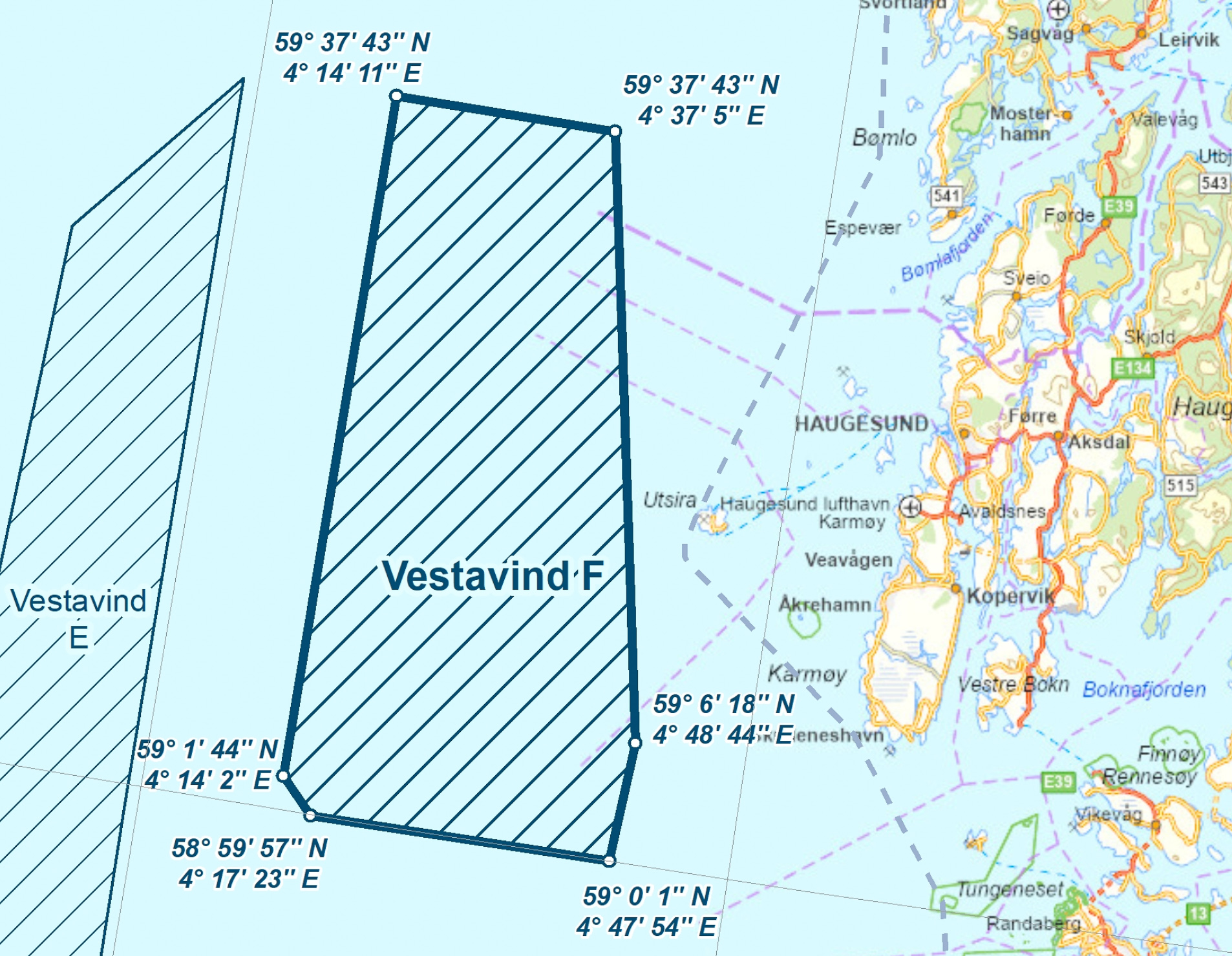Det er Vestavind F i denne illustrasjonen, som er området for Utsira Nord.
SKJERMDUMP FRA NVE