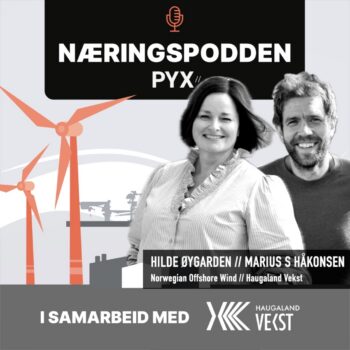Bildetekst: Marius Selsø Håkonsen og Hilde Øygarden under innspilling av Næringspodden Haugalandet.