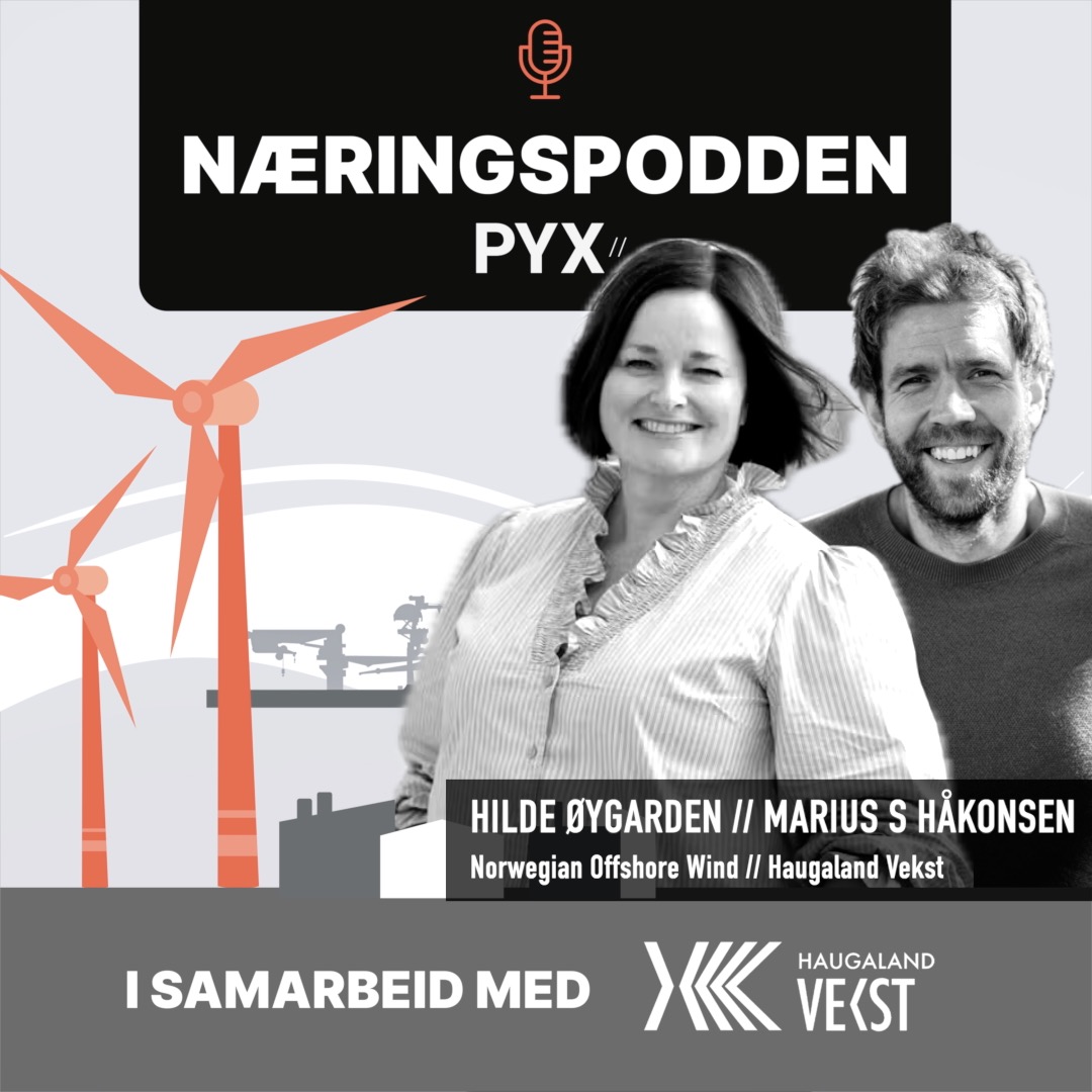 Bildetekst: Marius Selsø Håkonsen og Hilde Øygarden under innspilling av Næringspodden Haugalandet.