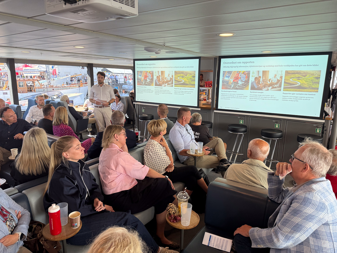 Mathias Foyn fra PWC presenterte deler av en kommende rapport om CCS under Arendalsuka tirsdag.
Foto: Torstein Tysvær Nymoen/Haugaland Vekst